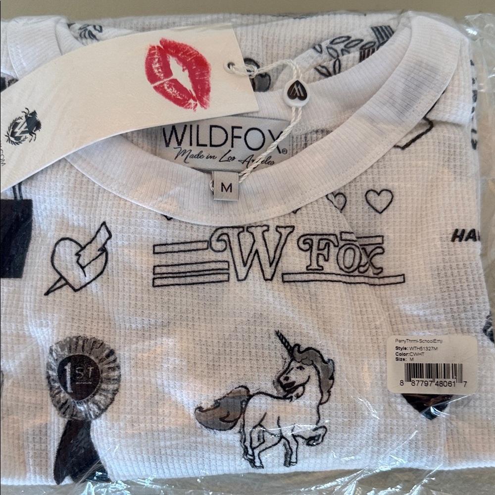 Wildfox White thermal undershirt with Black Graphics